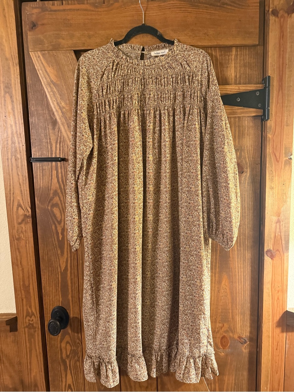 indigo soul Brown and Cream Floral Smocked Blouse